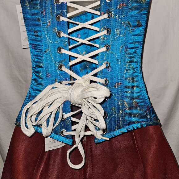 NWT Turquoise Brocade Zipper Tight Lacing Corset SMALL 22" - Picture 7 of 16